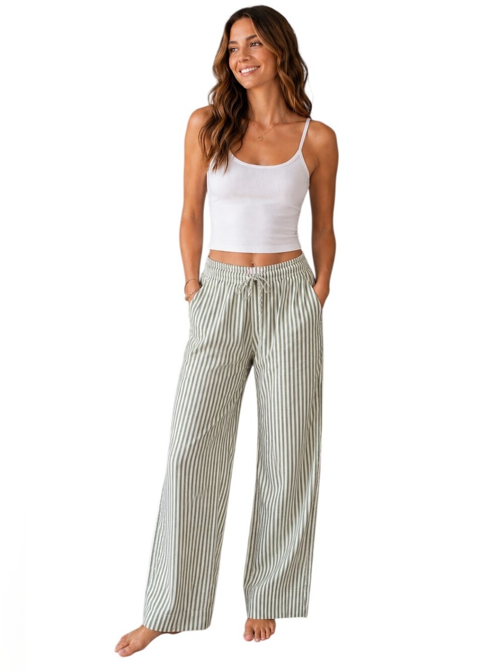 BDG Urban Outfitters Green White Stripe Pull-On Wide Leg Pants. Size Small